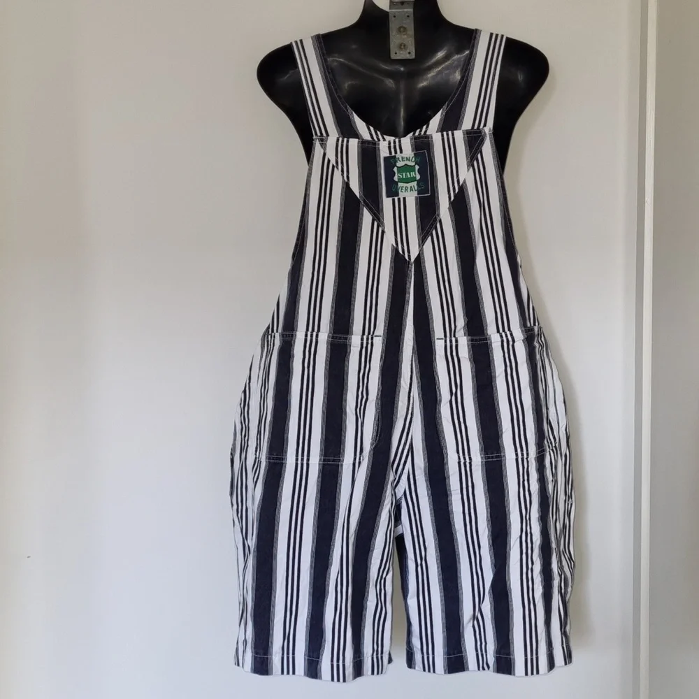 French star overalls, vintage, 90's,blue denim look & white stripes, size L - Picture 8 of 13